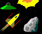 screenshot of asteriods and aliens in this space shooter game